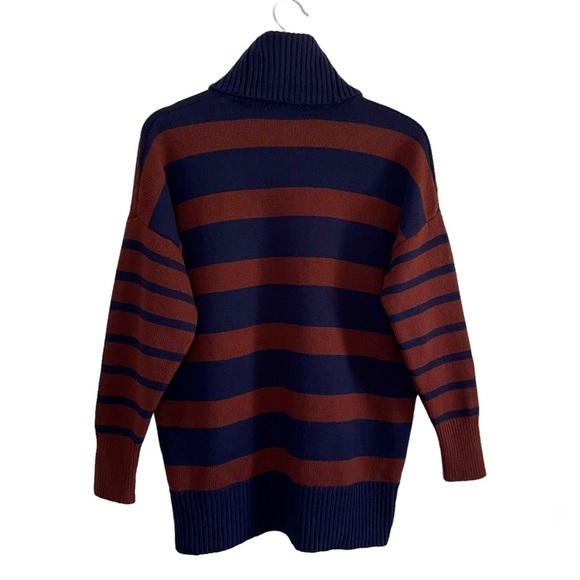 Madewell Engelhart Striped Turtleneck Wool Cotton Blend Sweater Brown Navy XS - Picture 6 of 13